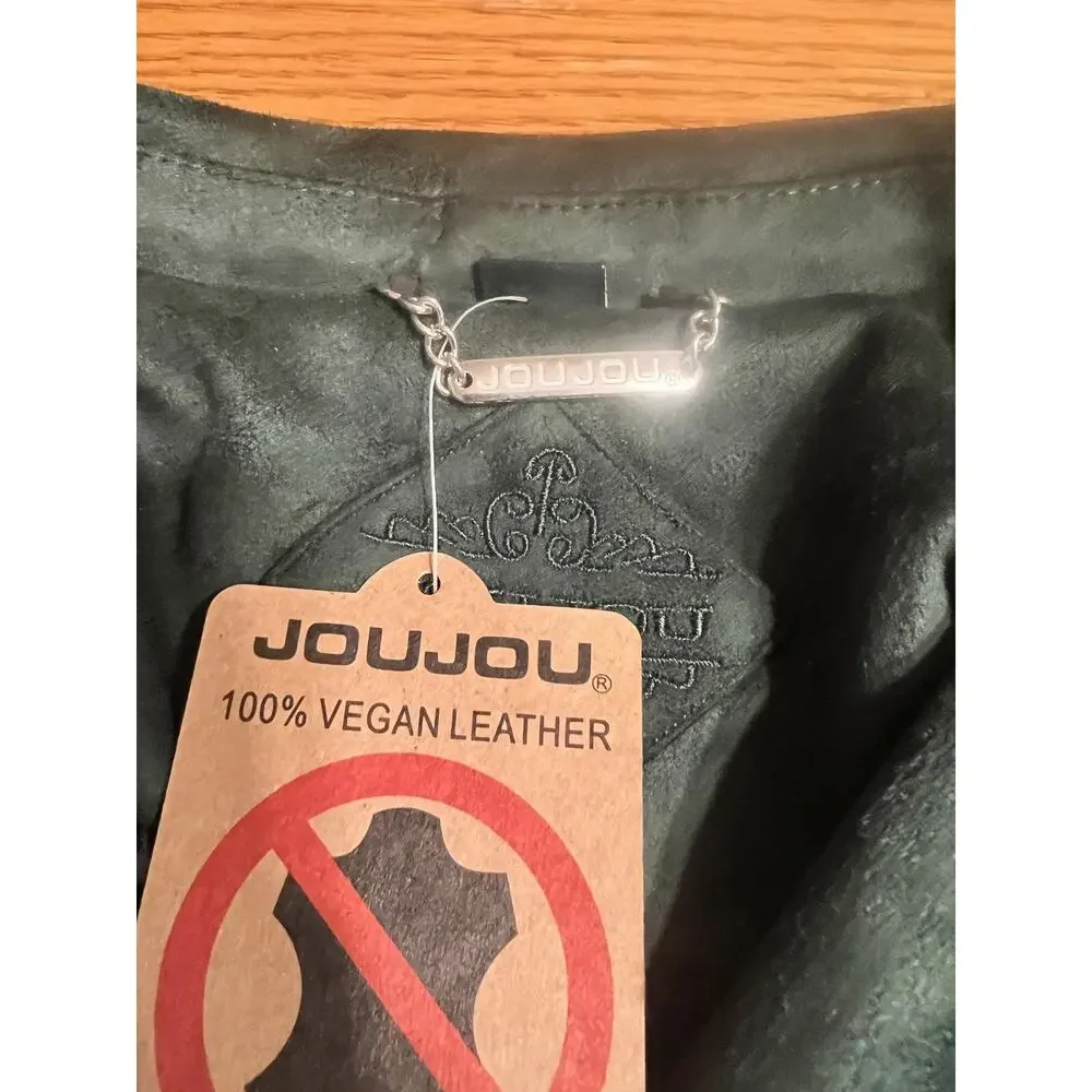 Jou Jou Girls Faux Leather Jacket Green Full Zip Size Medium NWT